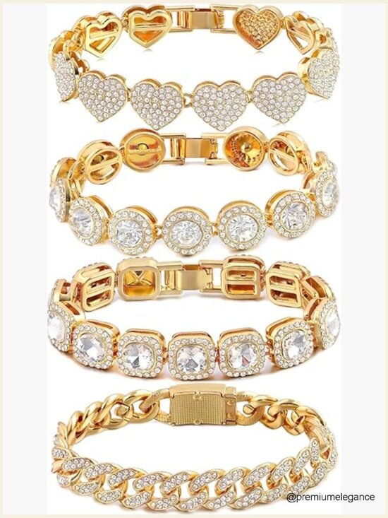 Jewelry - 4-Piece Layered Link Bracelet Set with 2000+ Crystals, 8-inch Length